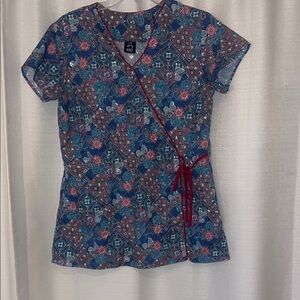 Barco Uniforms Blue and Red Geometric Blouse